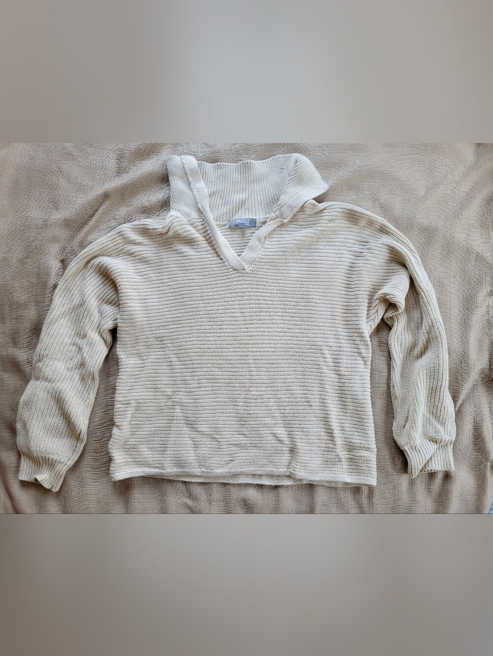 Marled Reunited Clothing Cream Ribbed Knit V-Neck Sweater Size Cozy Minimalist M